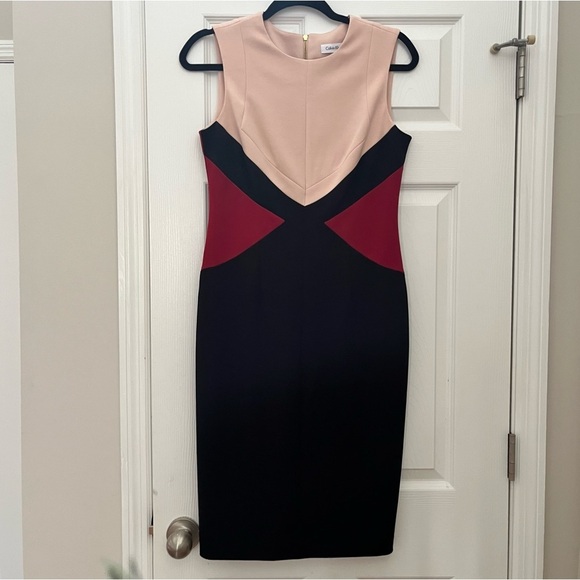 Anne Klein Colorblock Midi Dress - Black, Red, and Cream - Picture 1 of 9